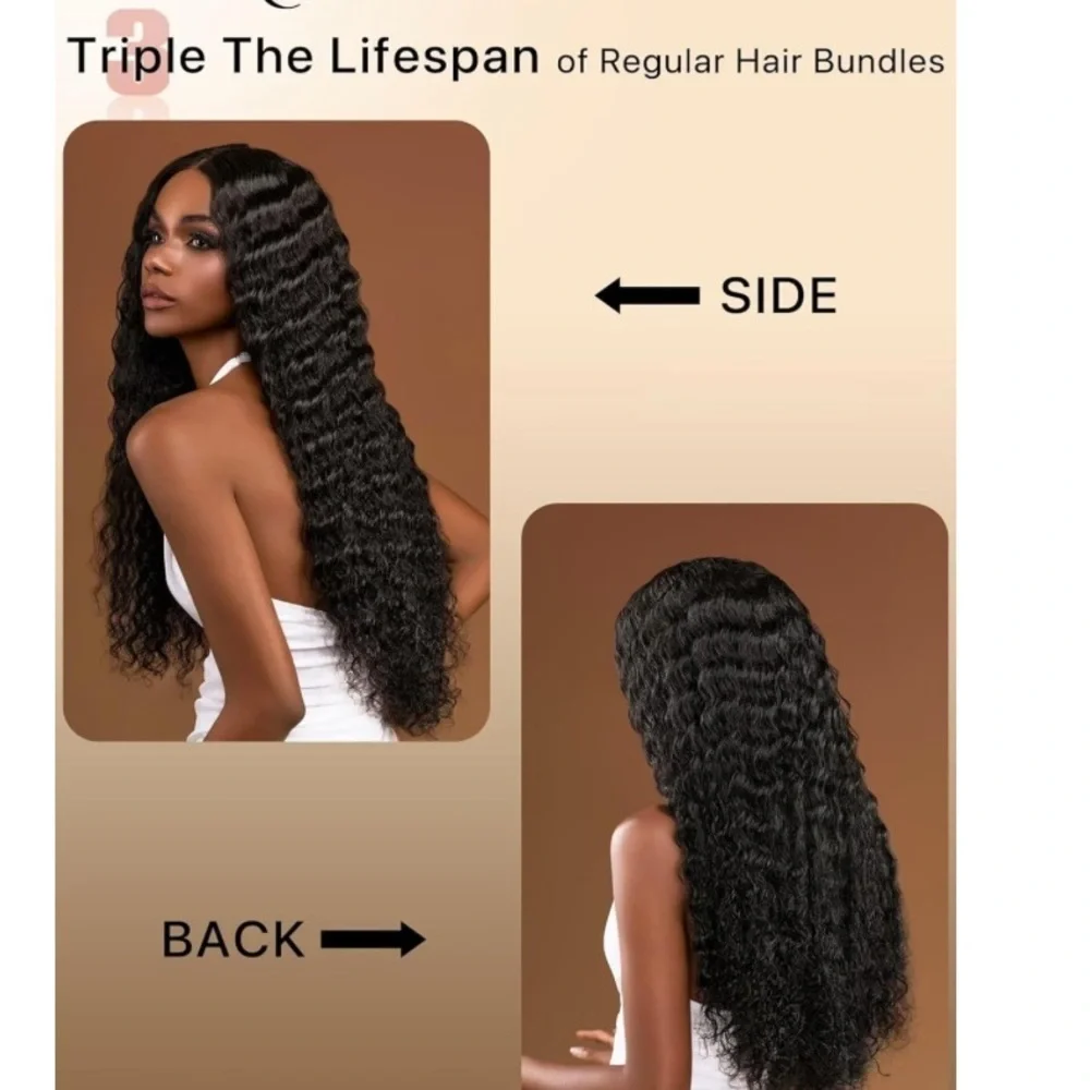 20”‎ Natural Black Deep Wave Sew In Weft 100% Human Hair 100g #QD1